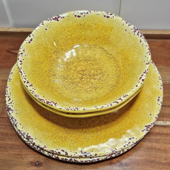Pier 1 Carmelo Melamine Salad 2Bowls &amp; Plate rustic crackle unbreakable dish - Picture 5 of 16